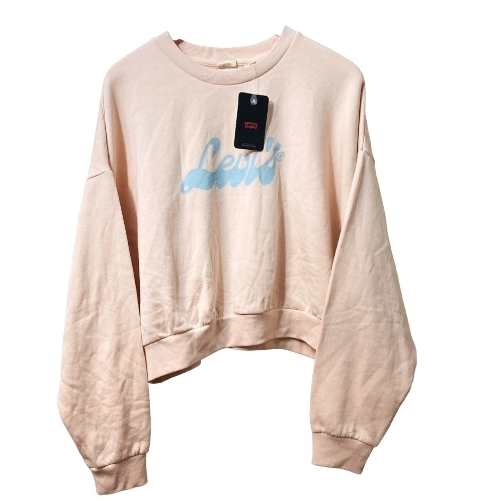 NWT Levi's Sweatshirt XL Womens Crop Top Pink NWT Logo Graphic Crew neck